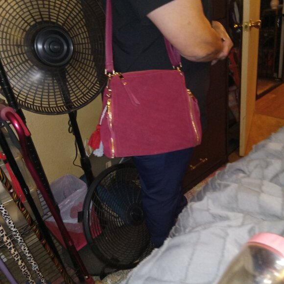 Nico Louise Burgundy Suede Shoulder Bag - Picture 2 of 9